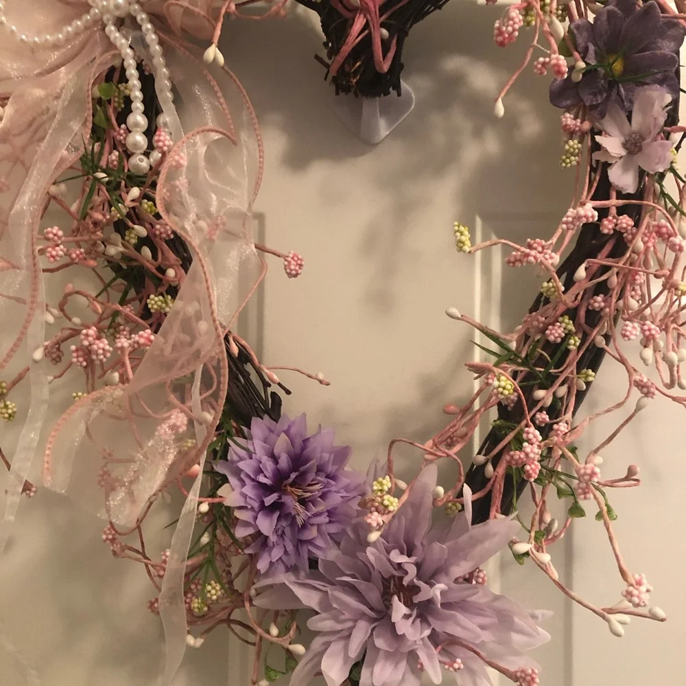 Floral Heart Wreath with Pink and Purple Accents